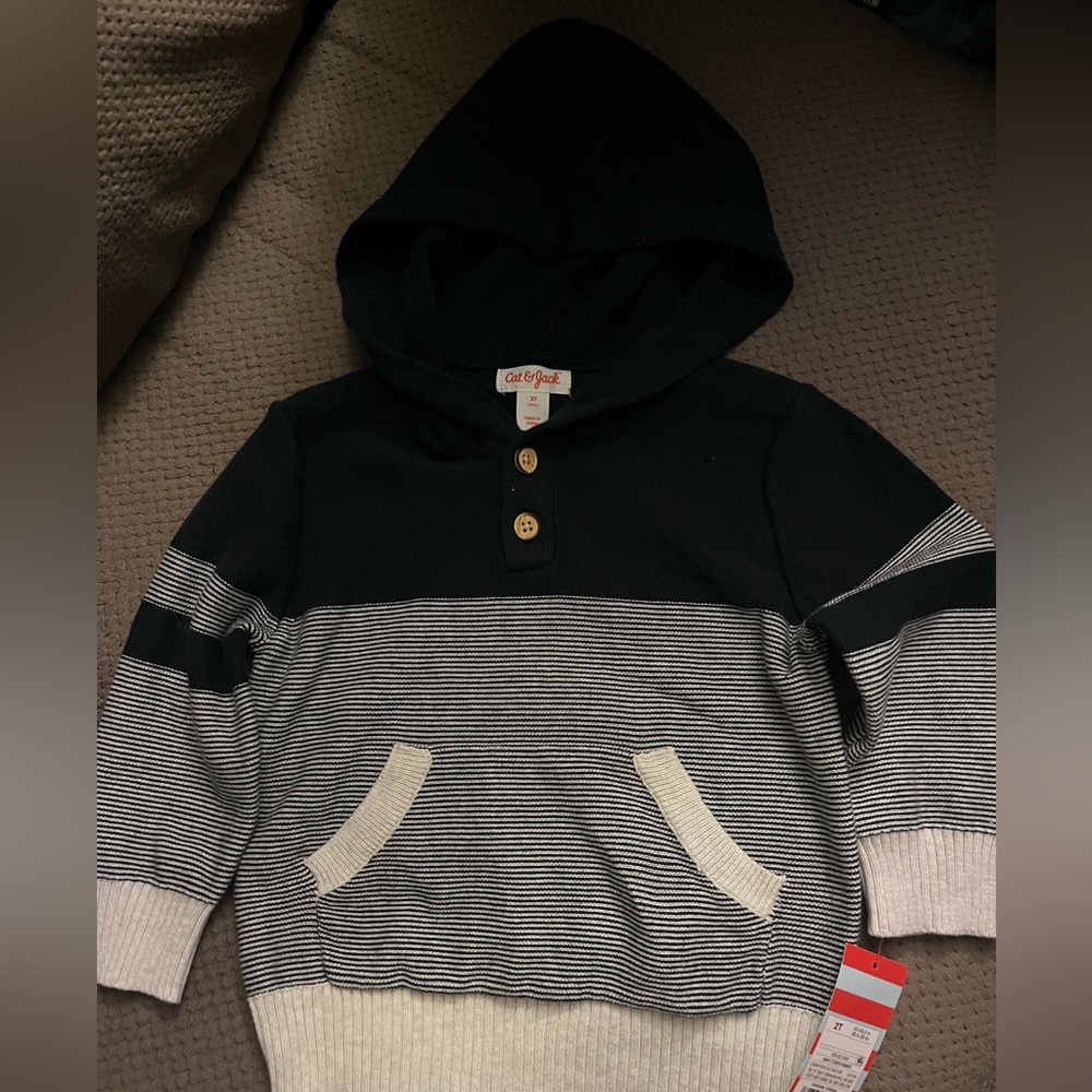 Never worn Cat & Jack Navy Hoodie with Gold Buttons